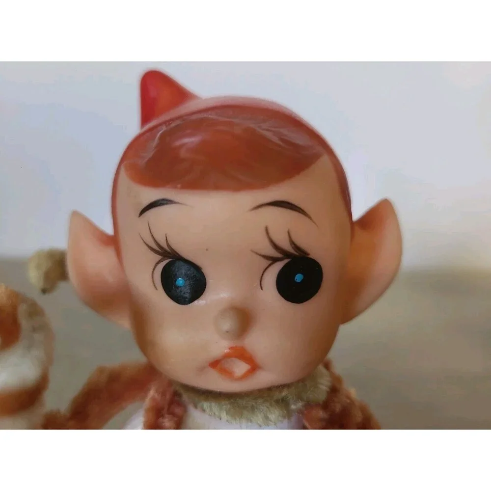 Lot 3 Rubber Plastic Head Satin Ball Figurine Elf Snowman Clown Styrofoam Base
